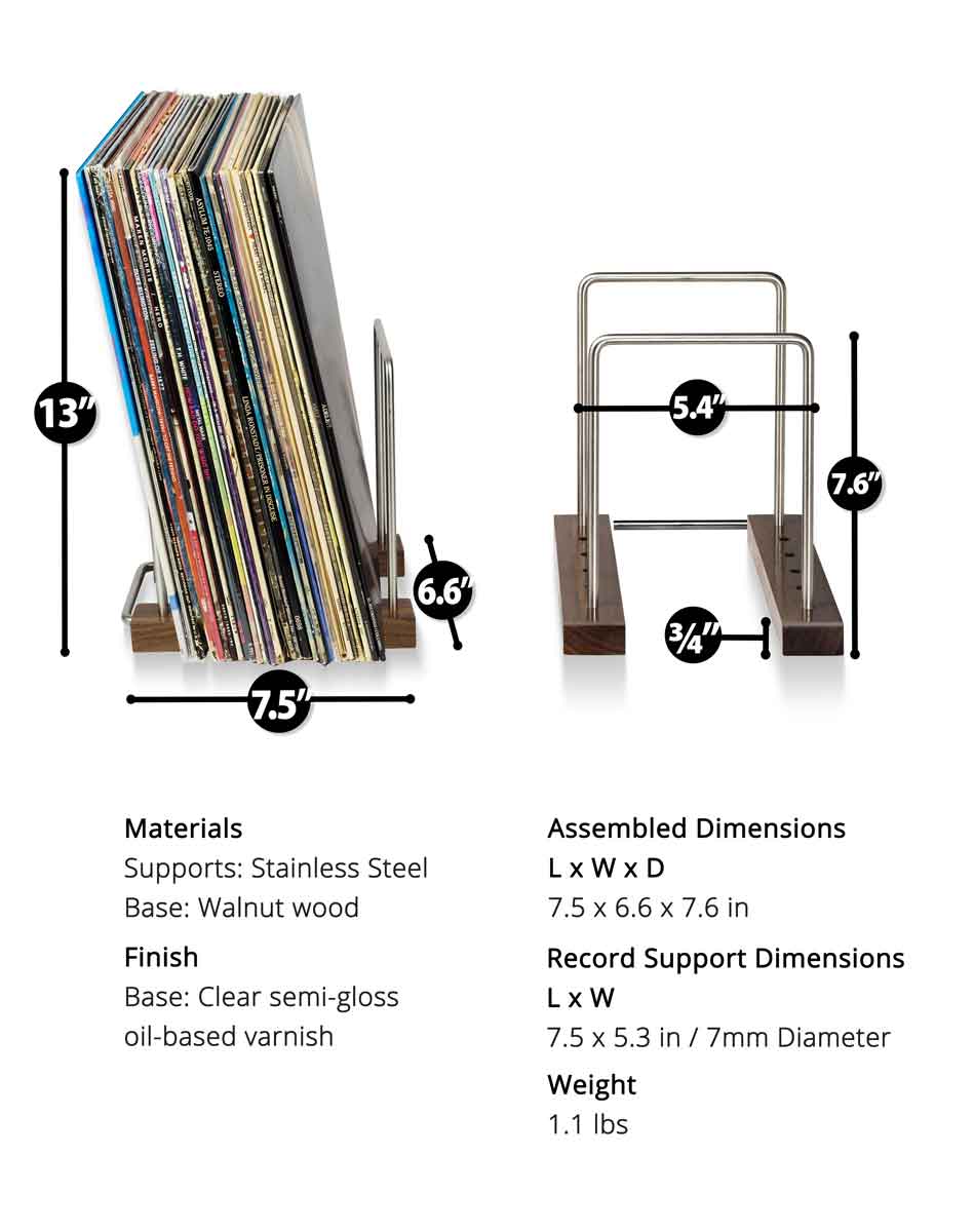Optage Audio Vinyl Record Storage-Collection Holder Mini-Solid Walnut